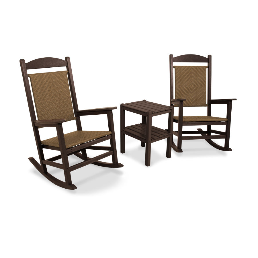 POLYWOOD Presidential Woven Rocking Chair 3-Piece Set in Mahogany Frame / Tigerwood