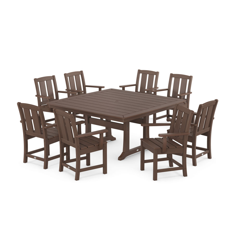 POLYWOOD Mission 9-Piece Square Dining Set with Trestle Legs in Mahogany