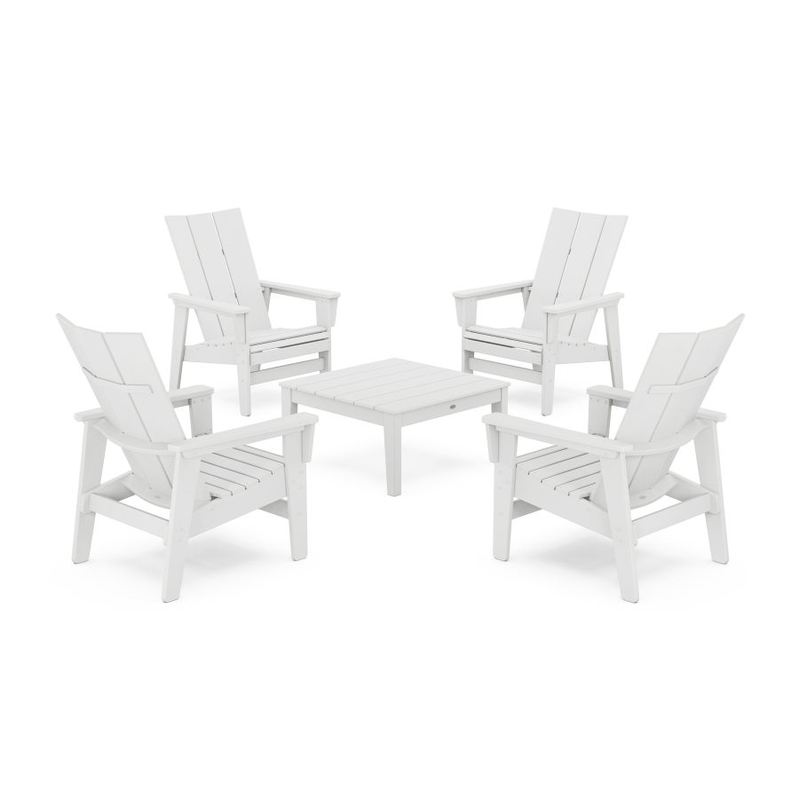 POLYWOOD 5-Piece Modern Grand Upright Adirondack Chair Conversation Group in White