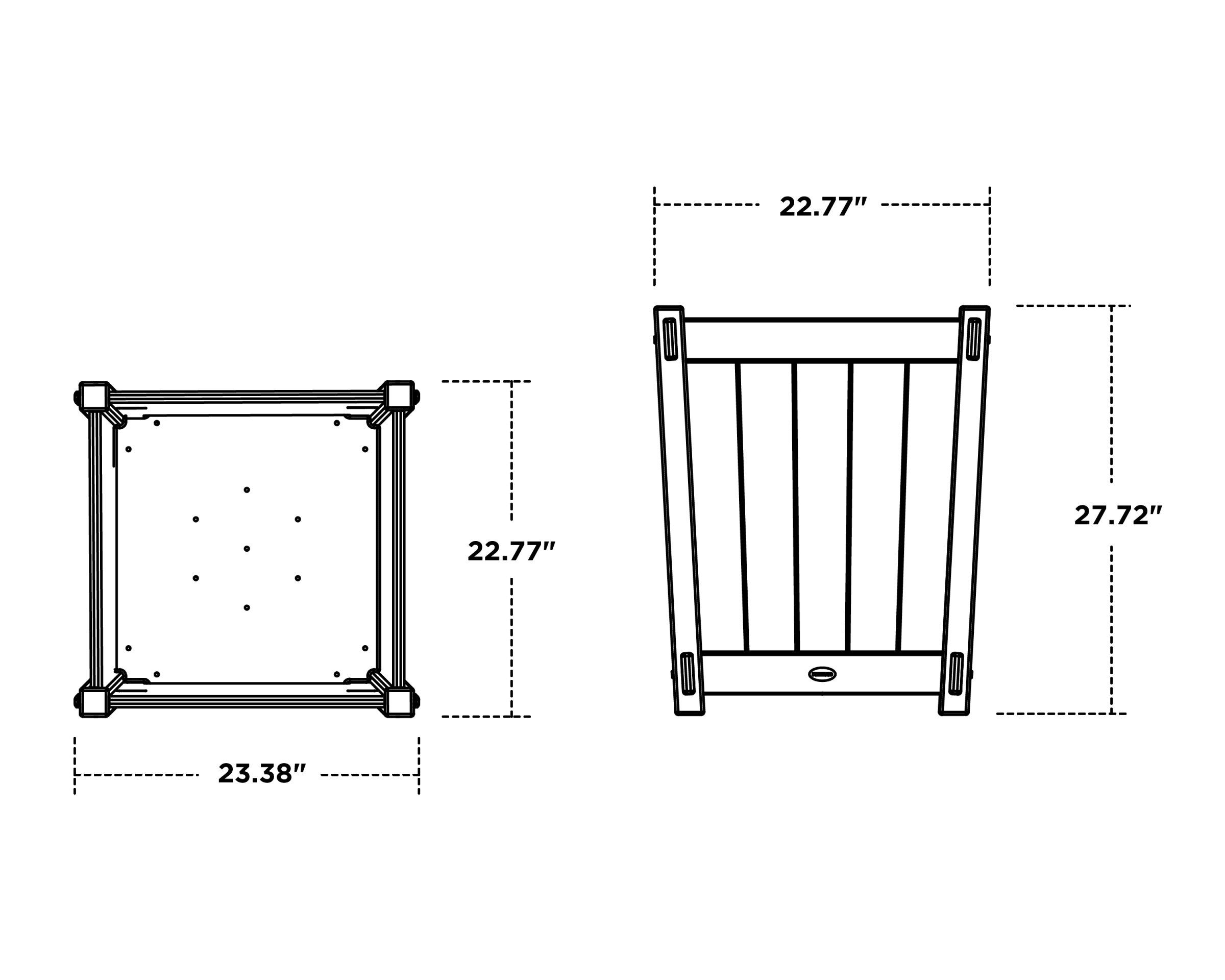 Dimensions for Vineyard Large Tapered Square Short Planter Box