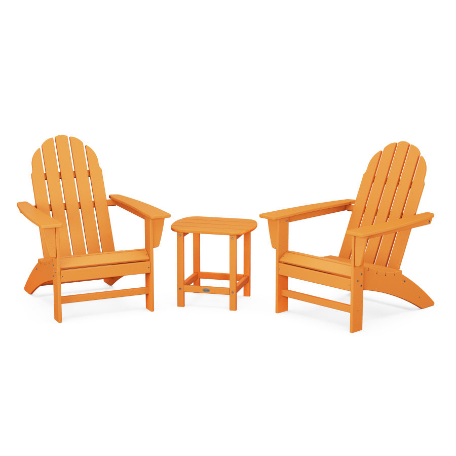 POLYWOOD Vineyard 3-Piece Adirondack Set with South Beach 18" Side Table in Tangerine