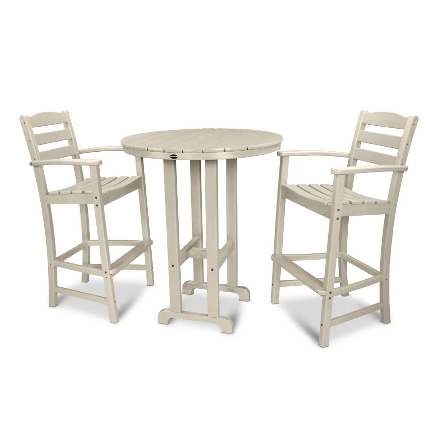 POLYWOOD La Casa Café 3-Piece Round Farmhouse Bar Set in Sand