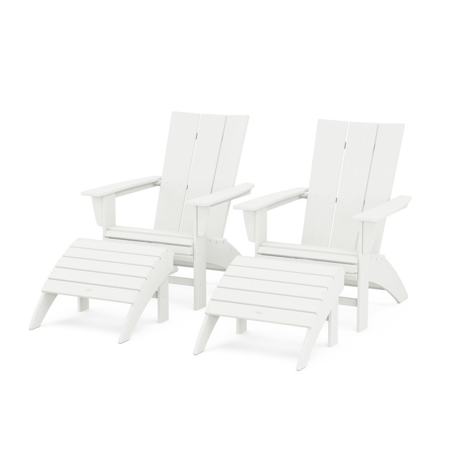 POLYWOOD Modern Curveback Adirondack Chair 4-Piece Set with Ottomans in Vintage White