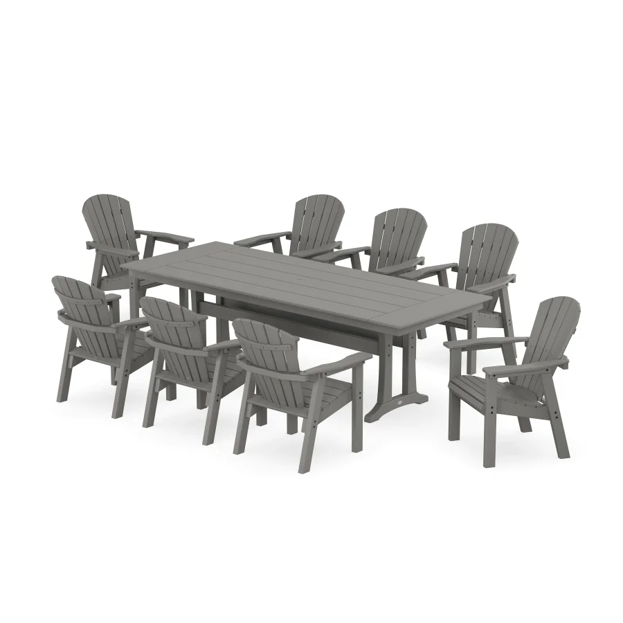 POLYWOOD Seashell 9-Piece Farmhouse Dining Set with Trestle Legs