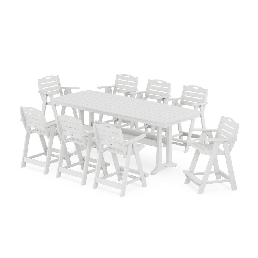 POLYWOOD Nautical 9-Piece Counter Set with Trestle Legs in White