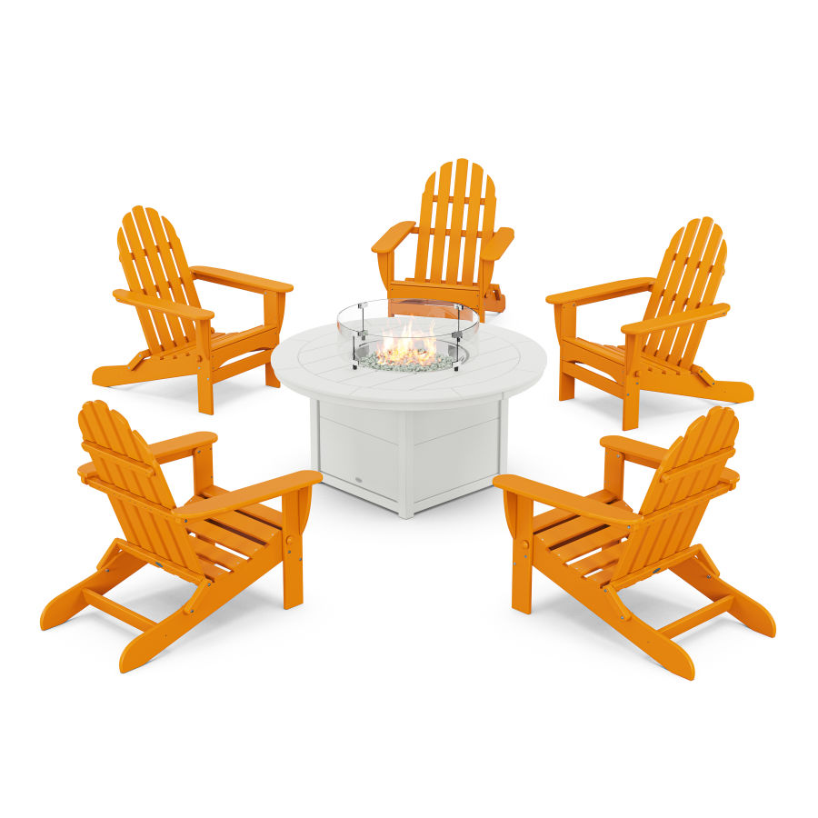 POLYWOOD Classic Folding Adirondack 6-Piece Conversation Set with Fire Pit Table in Tangerine