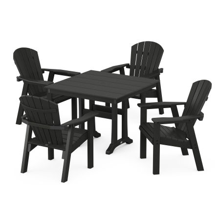 Seashell 5-Piece Farmhouse Dining Set With Trestle Legs in Black