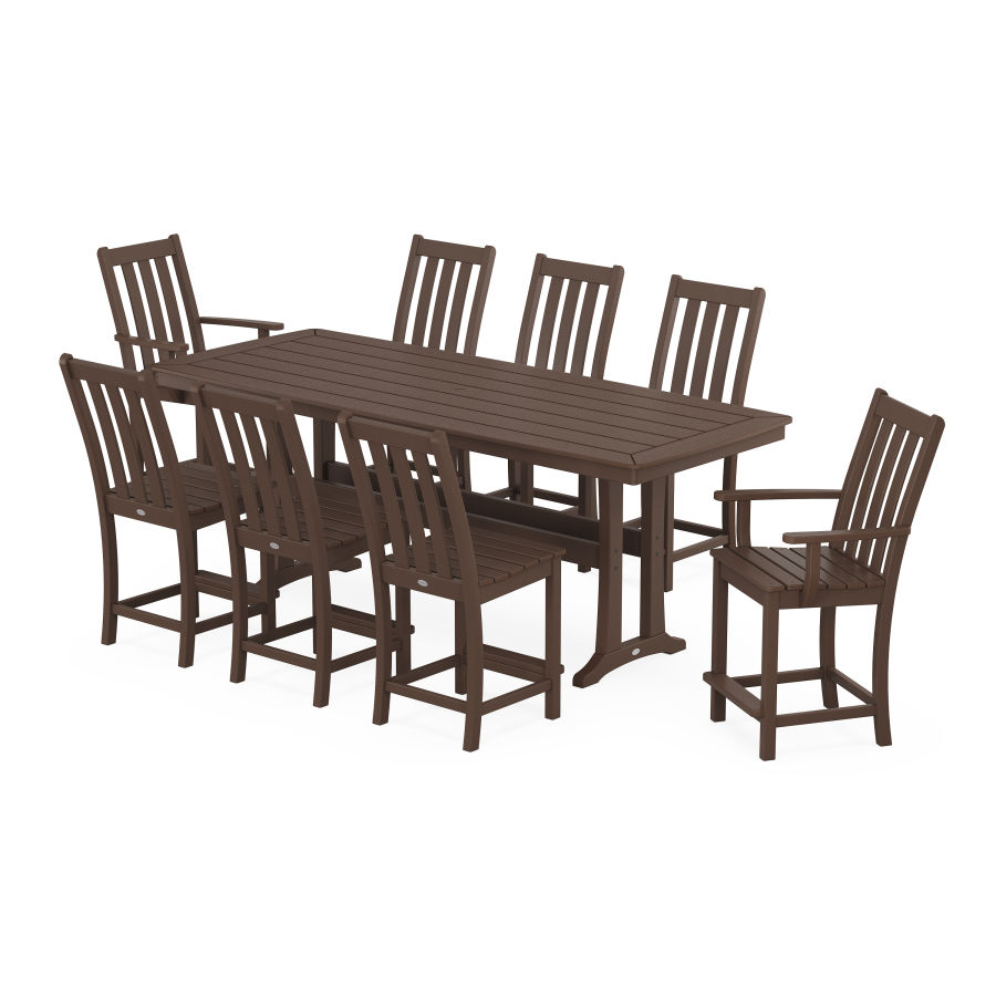 POLYWOOD Vineyard 9-Piece Counter Set with Trestle Legs in Mahogany