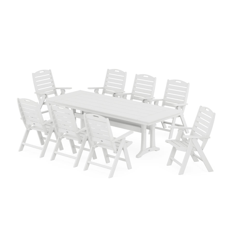 POLYWOOD Nautical Highback 9-Piece Farmhouse Dining Set with Trestle Legs in White
