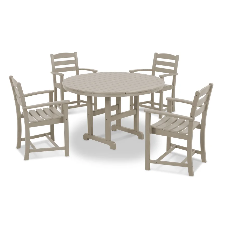 POLYWOOD La Casa Café 5-Piece Round Farmhouse Dining Set in Sand