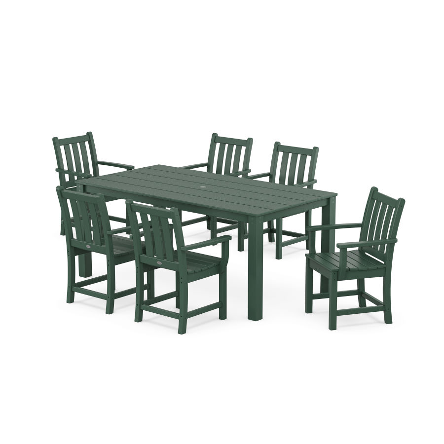 POLYWOOD Traditional Garden Arm Chair 7-Piece Parsons Dining Set in Green