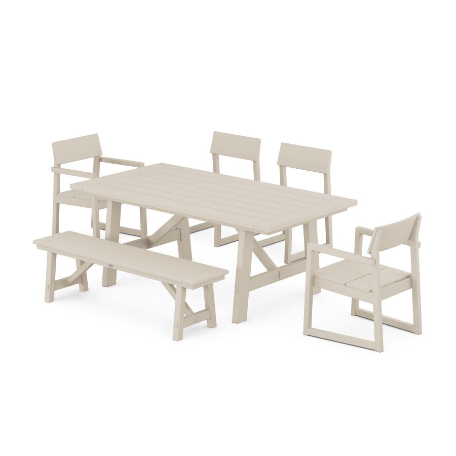 POLYWOOD EDGE 6-Piece Rustic Farmhouse Dining Set With Trestle Legs in Sand