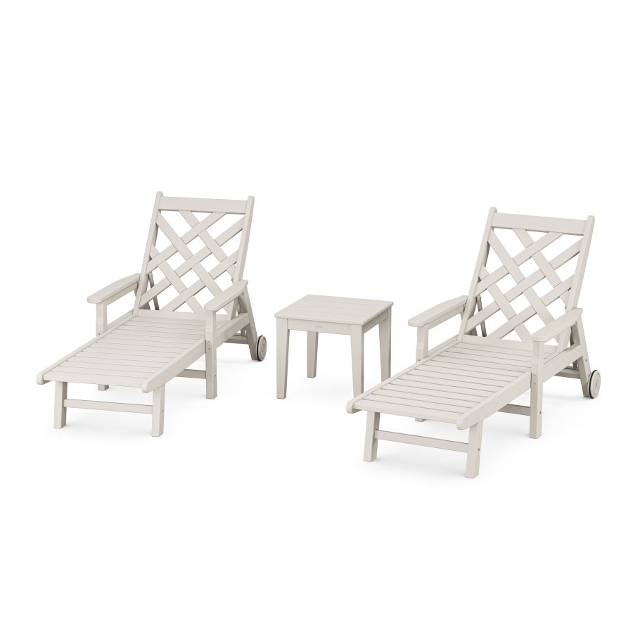 POLYWOOD Wovendale 3-Piece Chaise Set with Arms and Wheels in Sand