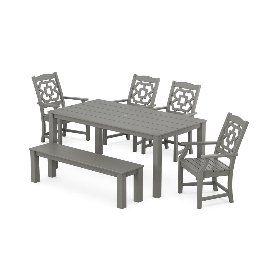 POLYWOOD Chinoiserie 6-Piece Parsons Dining Set with Bench in Slate Grey