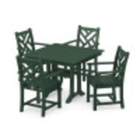Chippendale 5-Piece Farmhouse Trestle Arm Chair Dining Set in Green