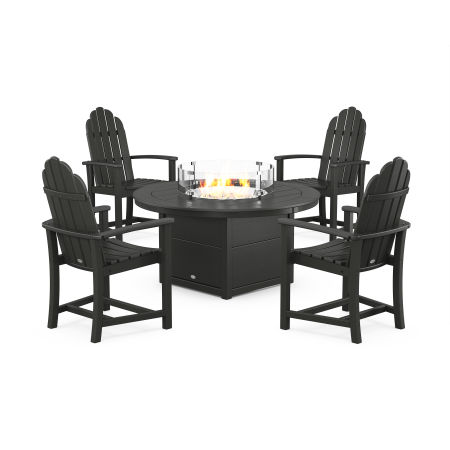 Classic 4-Piece Upright Adirondack Conversation Set with Fire Pit Table in Black