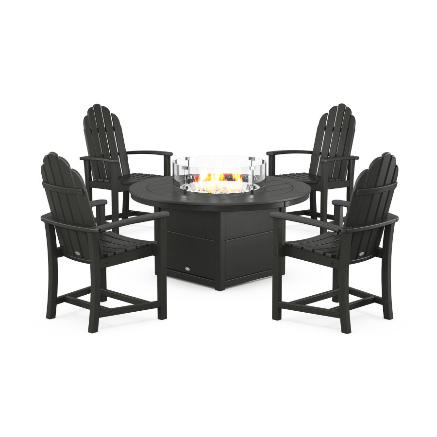 POLYWOOD Classic 4-Piece Upright Adirondack Conversation Set with Fire Pit Table in Black