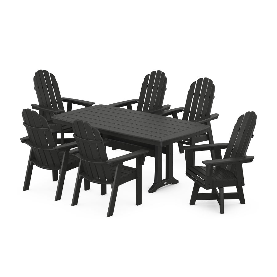 POLYWOOD Vineyard Curveback Adirondack Swivel Chair 7-Piece Dining Set with Trestle Legs in Black