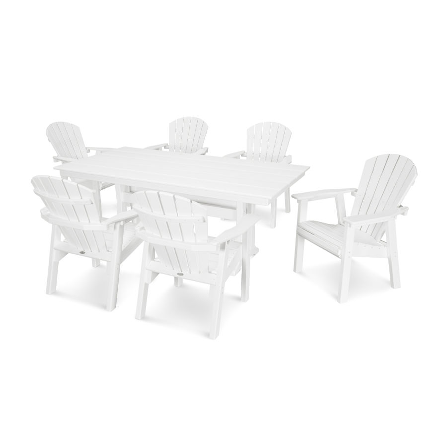 POLYWOOD Seashell 7- Piece Farmhouse Dining Set with Trestle Legs in White