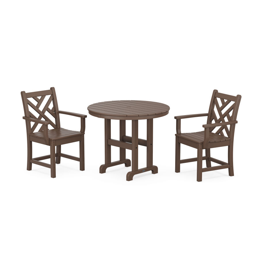 POLYWOOD Chippendale 3-Piece Round Dining Set in Mahogany