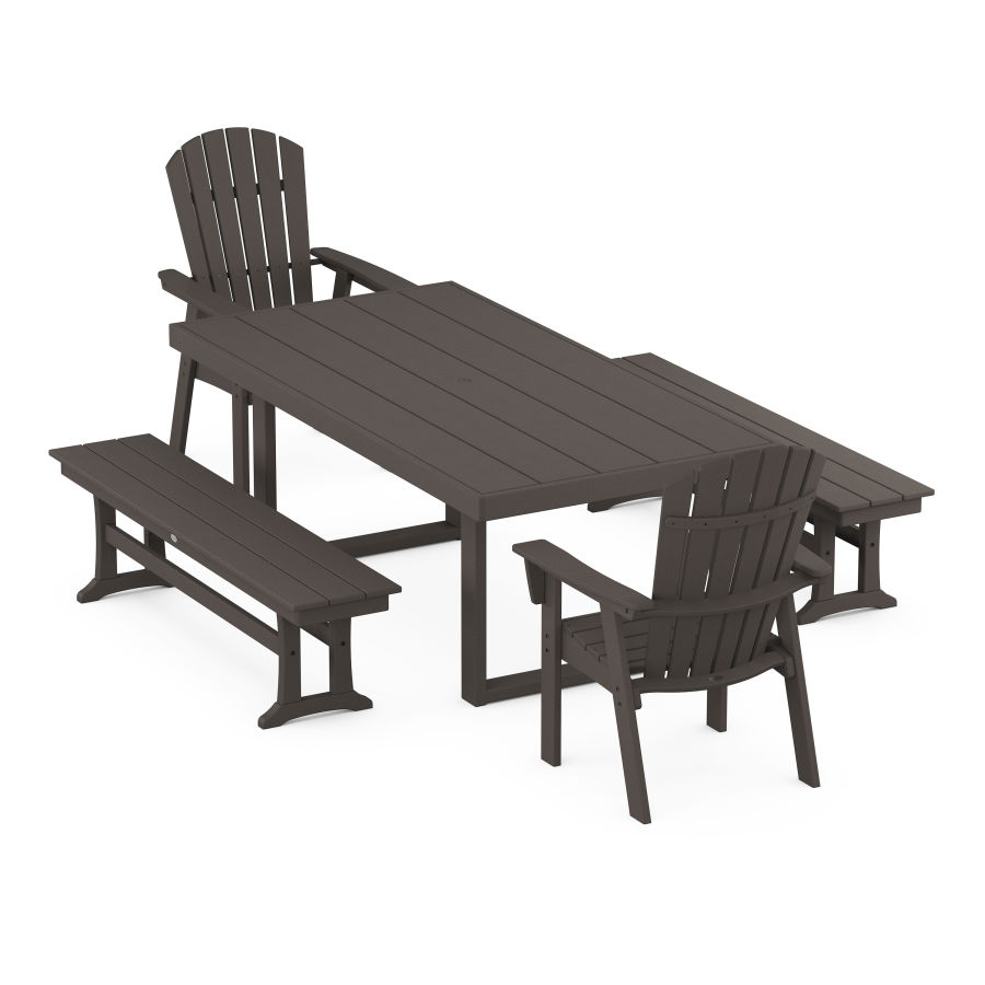 POLYWOOD Nautical Adirondack 5-Piece Dining Set with Trestle Legs in Vintage Coffee