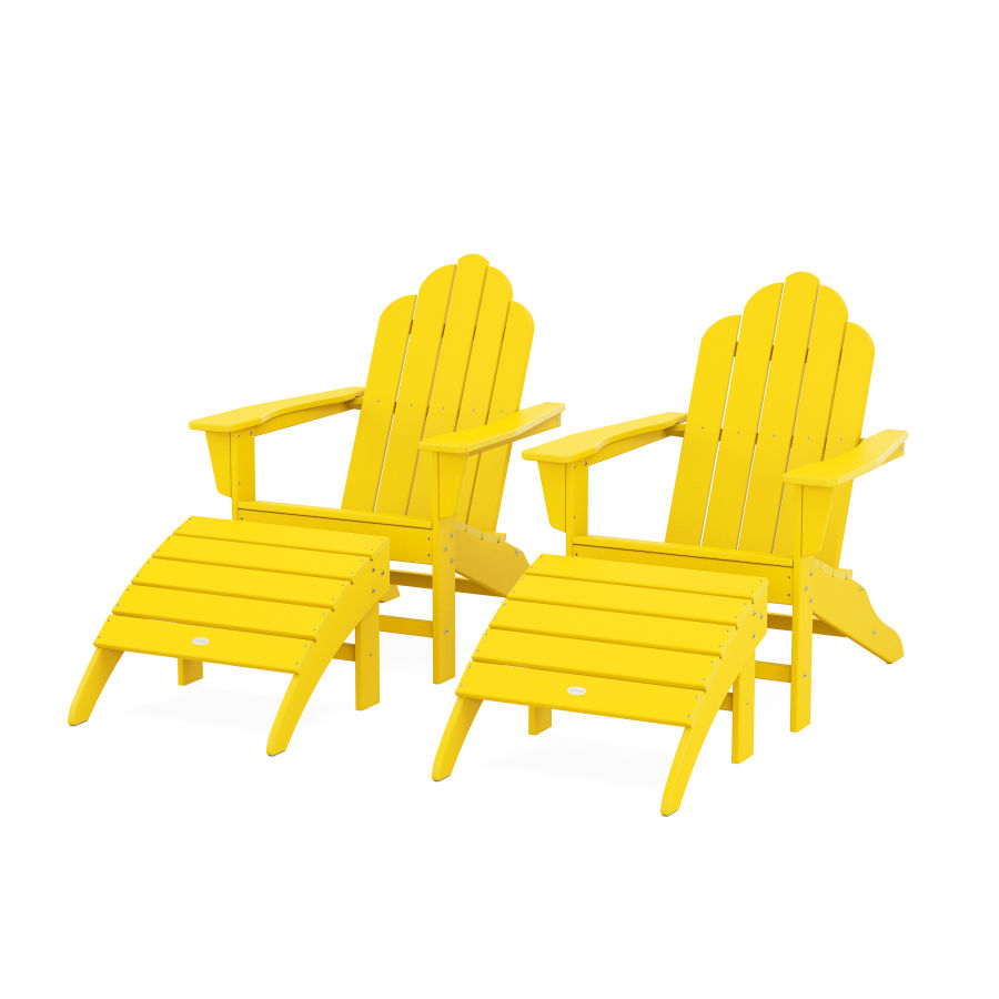 POLYWOOD Long Island Adirondack Chair 4-Piece Set with Ottomans in Lemon