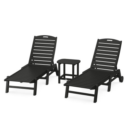 Nautical 3-Piece Chaise Lounge with Wheels Set with South Beach 18" Side Table in Black