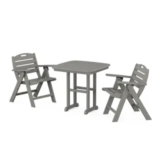 POLYWOOD Nautical Folding Lowback Chair 3-Piece Dining Set