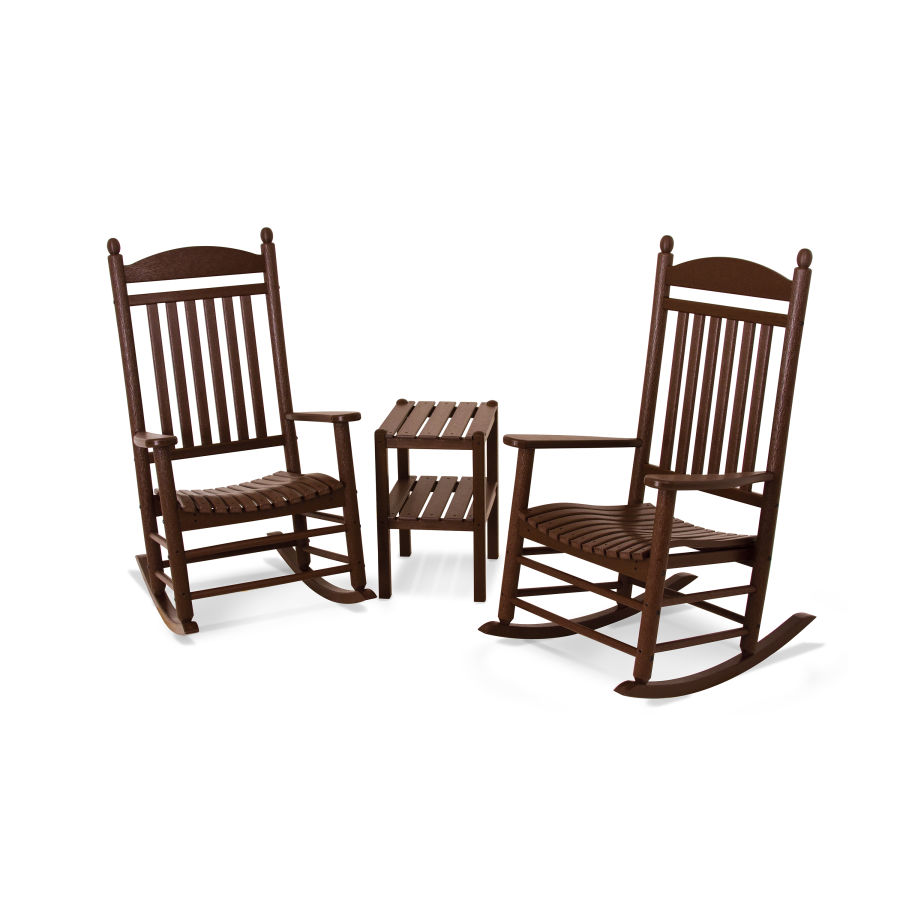 POLYWOOD Jefferson 3-Piece Rocking Chair Set in Mahogany