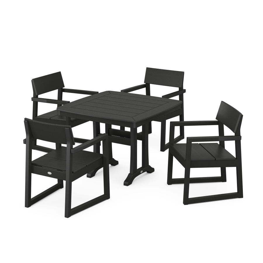 POLYWOOD EDGE 5-Piece Dining Set with Trestle Legs in Black