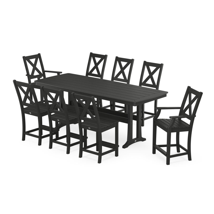 POLYWOOD Braxton 9-Piece Counter Set with Trestle Legs in Black