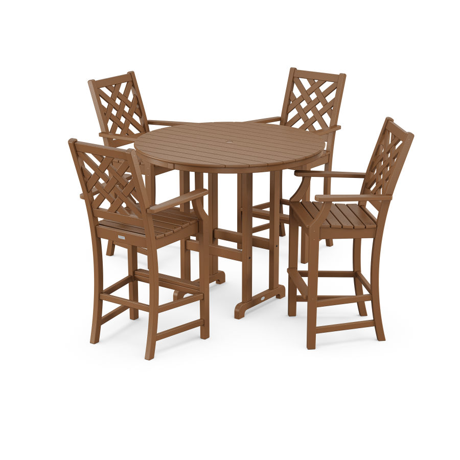 POLYWOOD Wovendale 5-Piece Round Farmhouse Bar Set in Teak