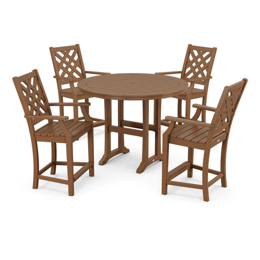 POLYWOOD Wovendale 5-Piece Round Counter Set in Teak