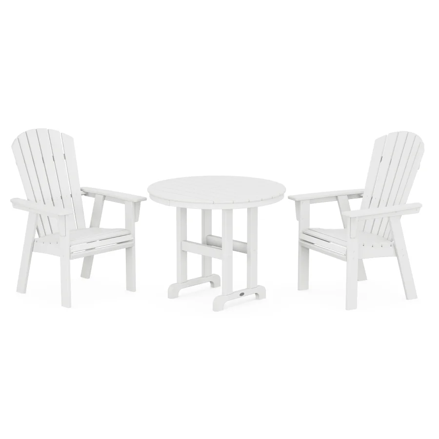 POLYWOOD Nautical Adirondack 3-Piece Round Dining Set in White