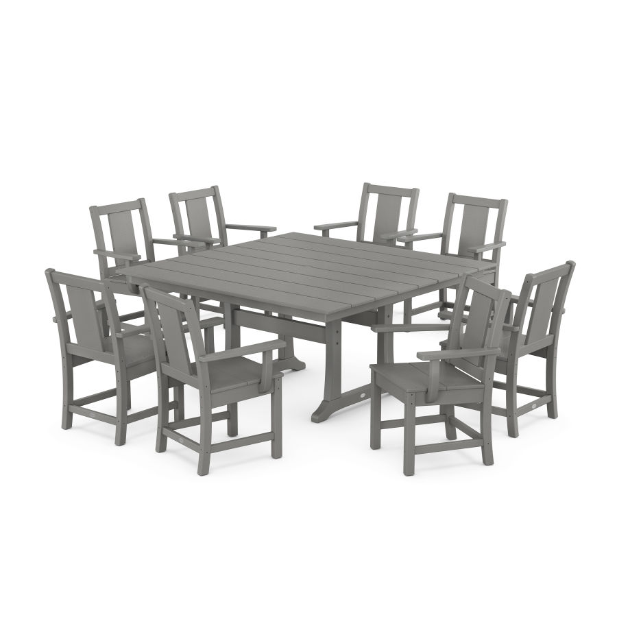 POLYWOOD Prairie 9-Piece Square Farmhouse Dining Set with Trestle Legs in Slate Grey