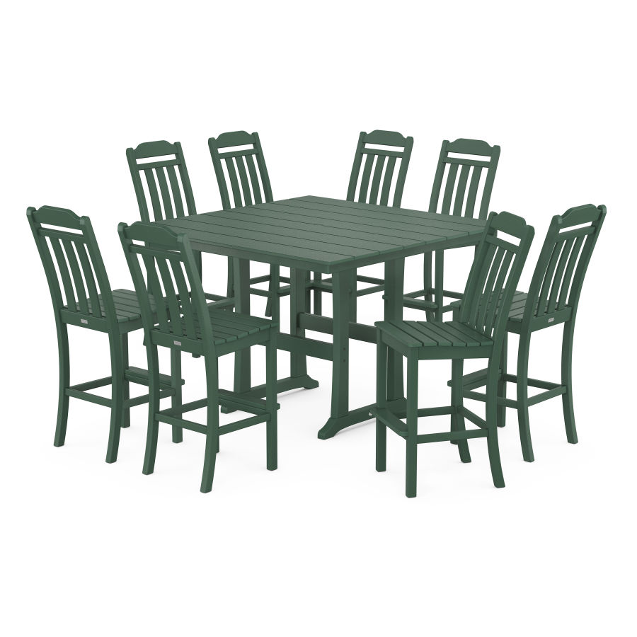POLYWOOD Country Living 9-Piece Square Farmhouse Side Chair Bar Set with Trestle Legs in Green