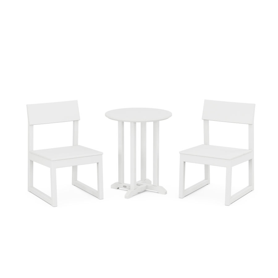 POLYWOOD EDGE Side Chair 3-Piece Round Dining Set in White