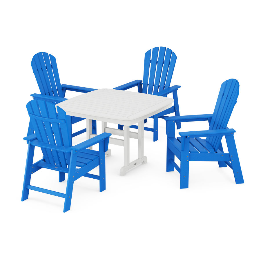 POLYWOOD South Beach 5-Piece Dining Set with Trestle Legs in Pacific Blue / White