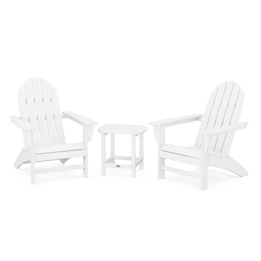 POLYWOOD Vineyard 3-Piece Adirondack Set with South Beach 18" Side Table in White