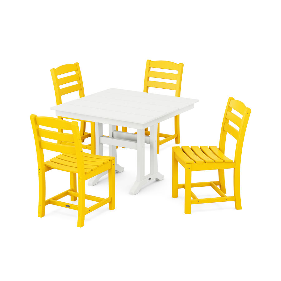 POLYWOOD La Casa Café 5-Piece Farmhouse Trestle Side Chair Dining Set in Lemon / White