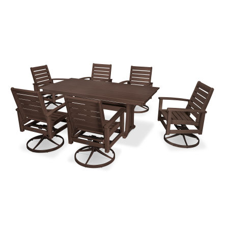 7 Piece Signature Swivel Rocking Chair Dining Set in Satin Mahogany / Mahogany