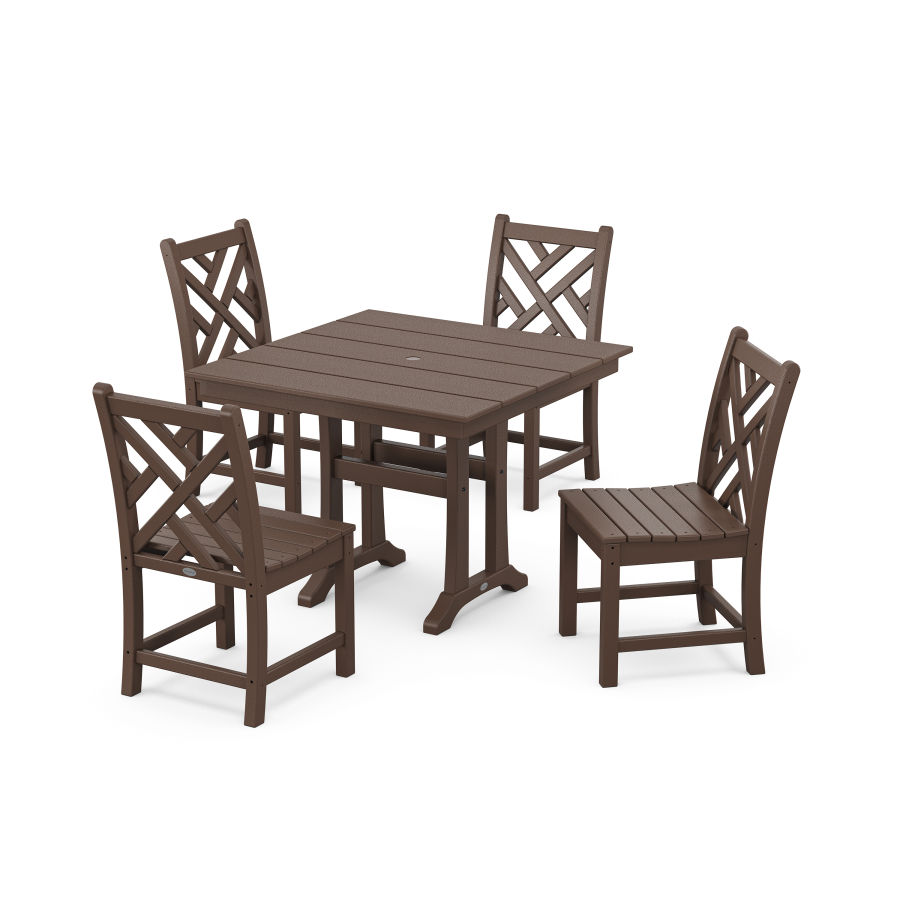 POLYWOOD Chippendale 5-Piece Farmhouse Trestle Side Chair Dining Set in Mahogany
