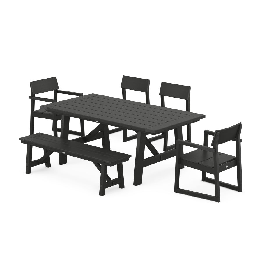 POLYWOOD EDGE 6-Piece Rustic Farmhouse Dining Set With Trestle Legs in Black