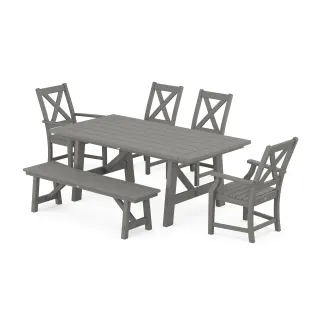 POLYWOOD Braxton 6-Piece Rustic Farmhouse Dining Set With Trestle Legs