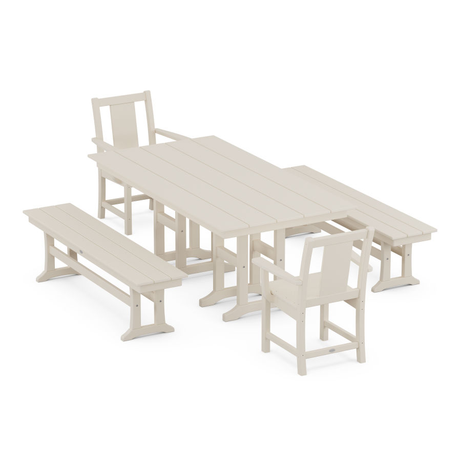 POLYWOOD Prairie 5-Piece Farmhouse Dining Set with Benches in Sand