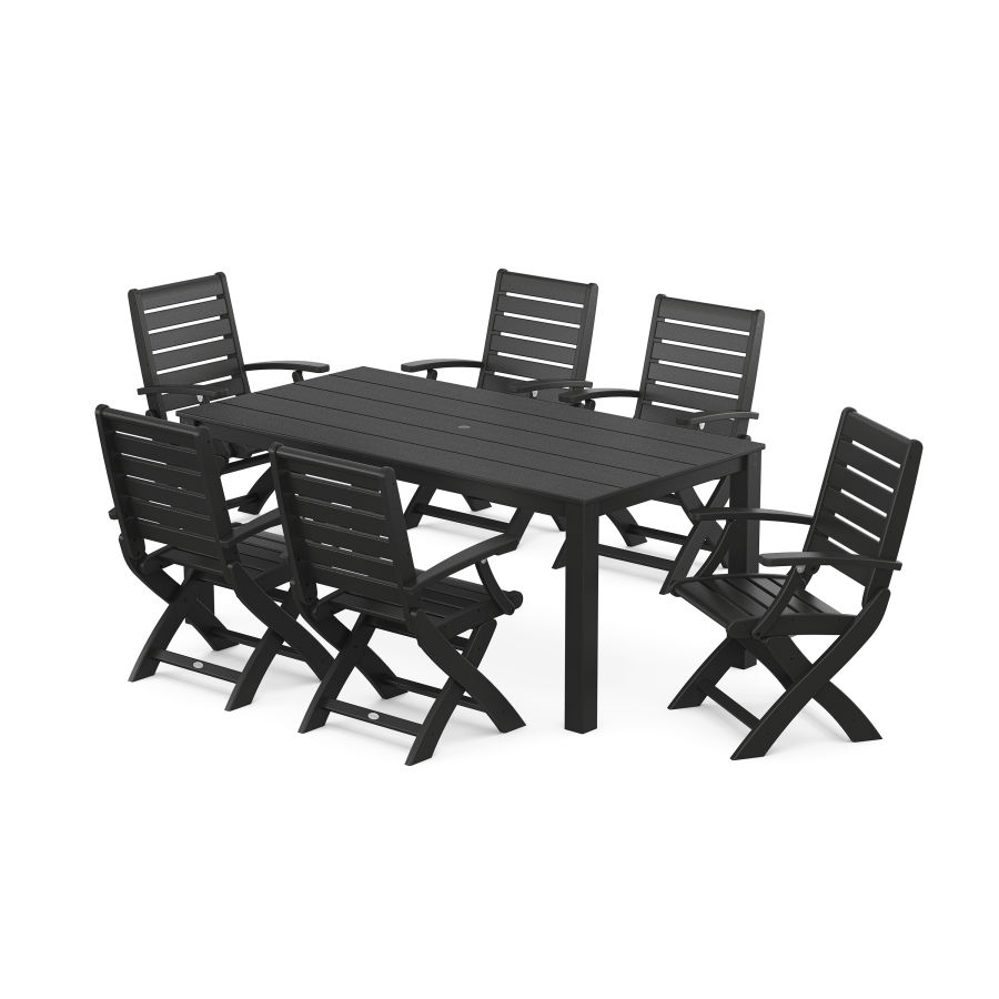 POLYWOOD Signature Folding Chair 7-Piece Parsons Dining Set in Black