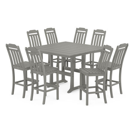 Country Living 9-Piece Square Farmhouse Side Chair Bar Set with Trestle Legs in Slate Grey