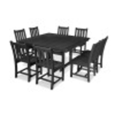 Traditional Garden 9-Piece Nautical Trestle Dining Set in Black