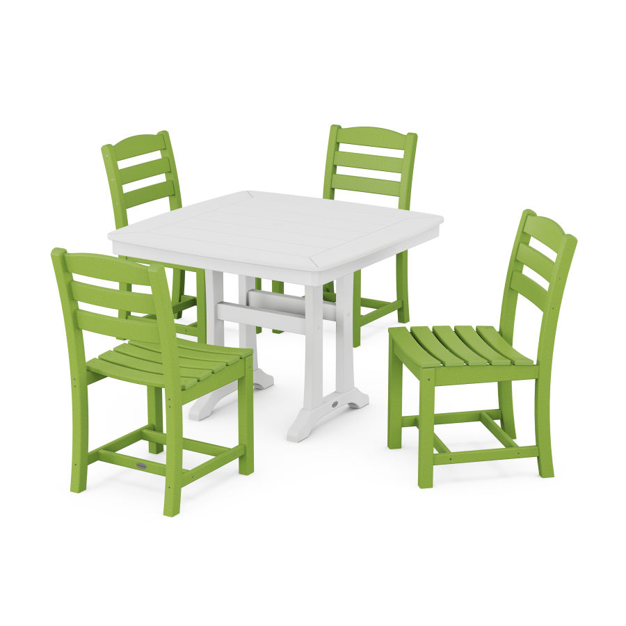 POLYWOOD La Casa Café Side Chair 5-Piece Dining Set with Trestle Legs in Lime / White