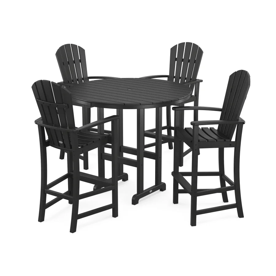 POLYWOOD Palm Coast 5-Piece Round Farmhouse Bar Set in Black